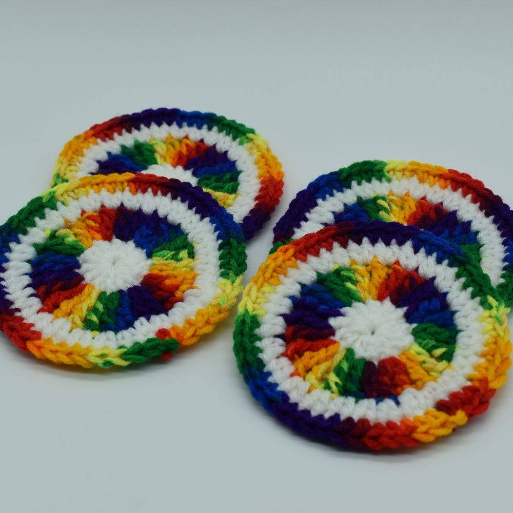 Handcrafted Crochet Rainbow Coasters Set of Four - Picture 4 of 5